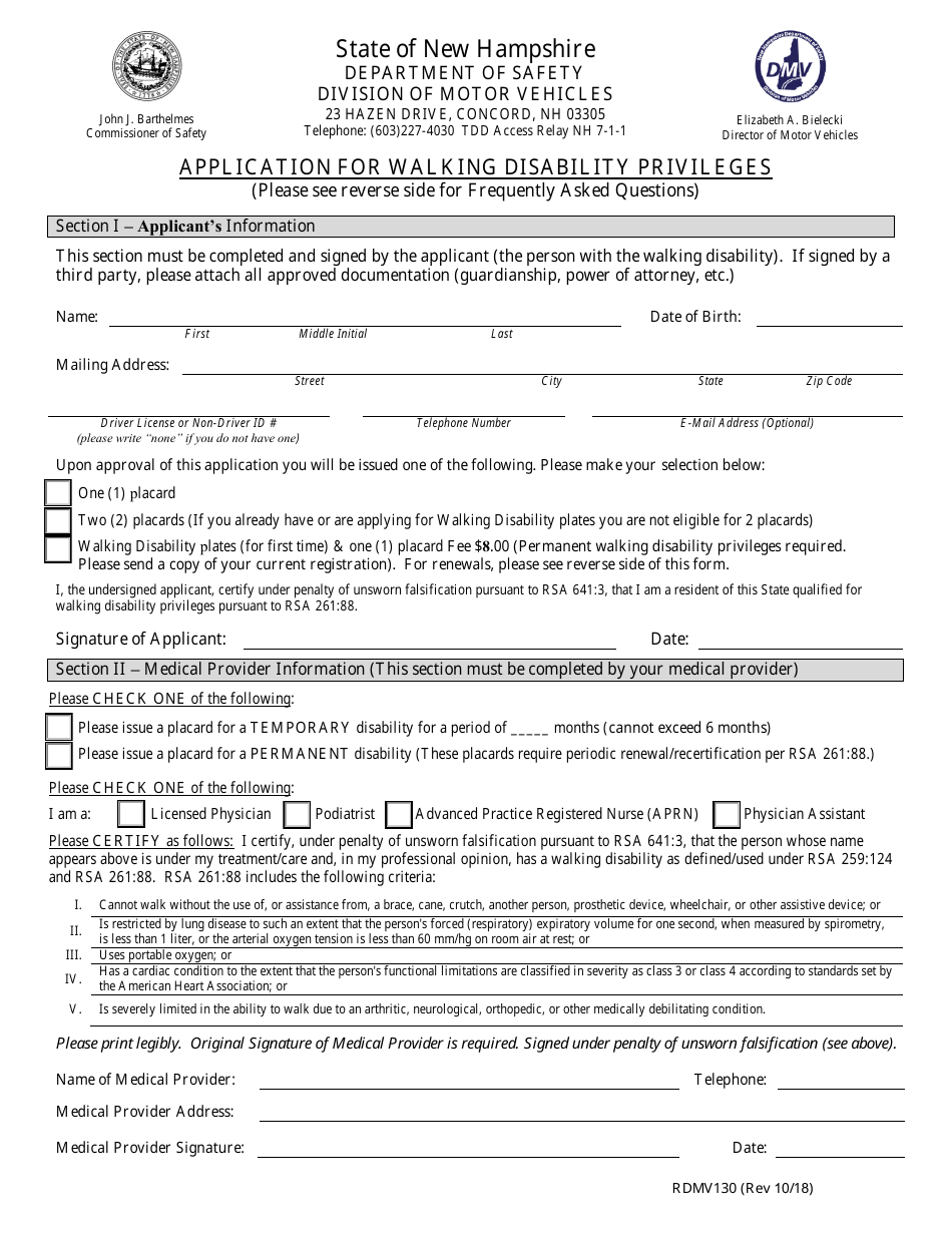 Nh Walking Disability Form