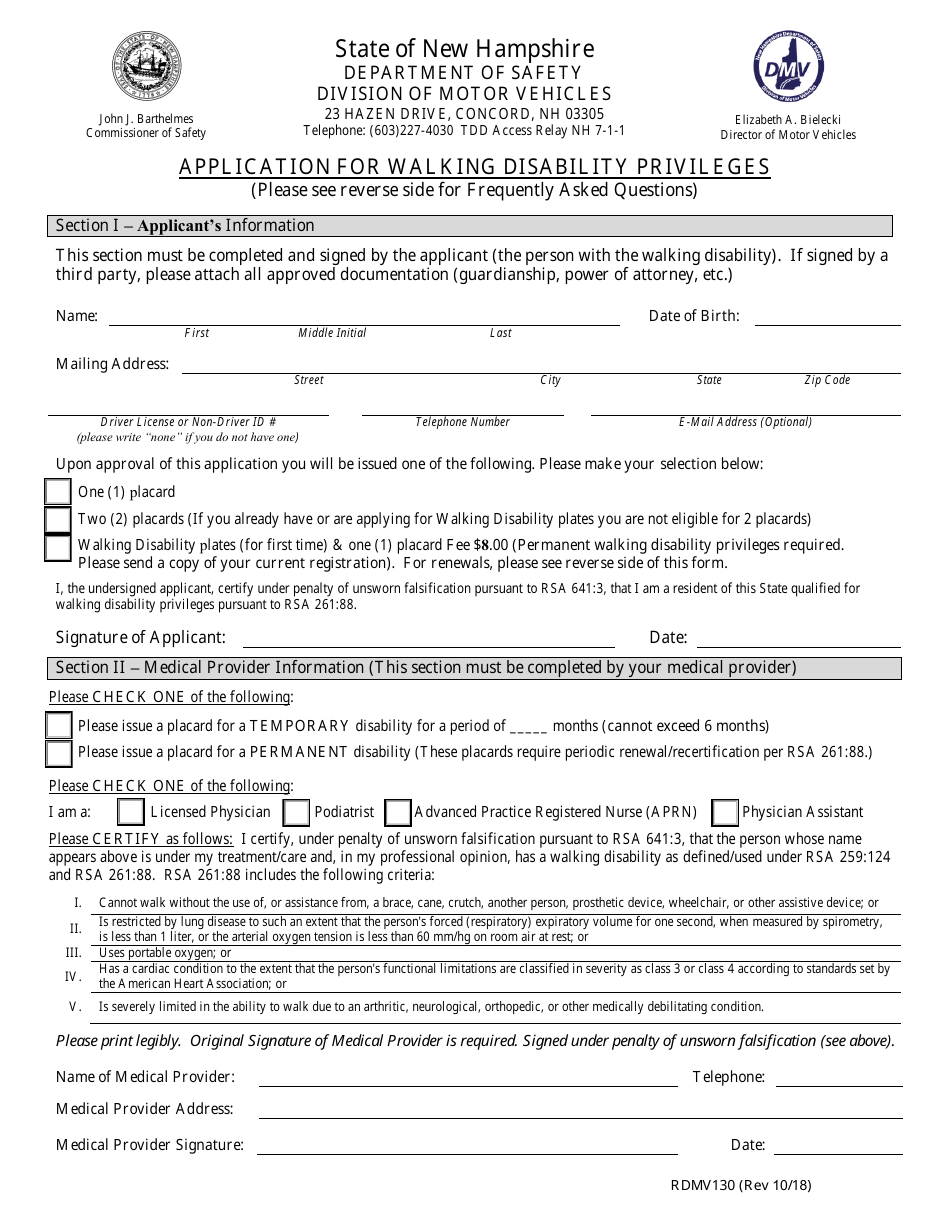 Form RDMV130 Download Fillable PDF Or Fill Online Application For 