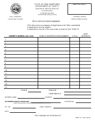 Document preview: Form TDMV101 Title Application Summary Sheet - New Hampshire