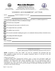 Document preview: Form TDMV111 Voided Assignment Letter - New Hampshire