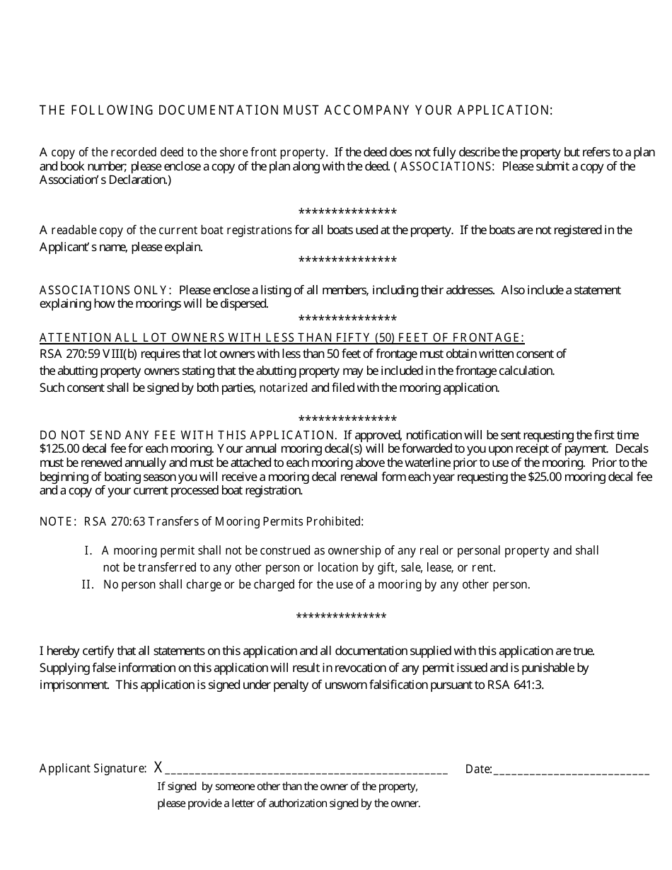 Form DSSS18 Application for an Individual Mooring Permit - New Hampshire, Page 4