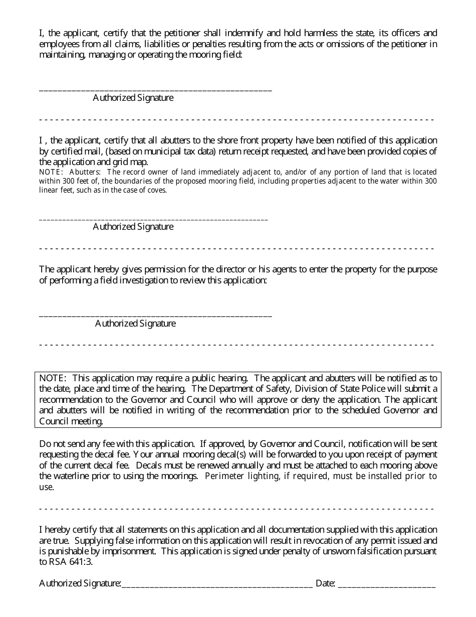 Form DSSS19 Application for a Congregate Mooring Field Permit - New Hampshire, Page 4