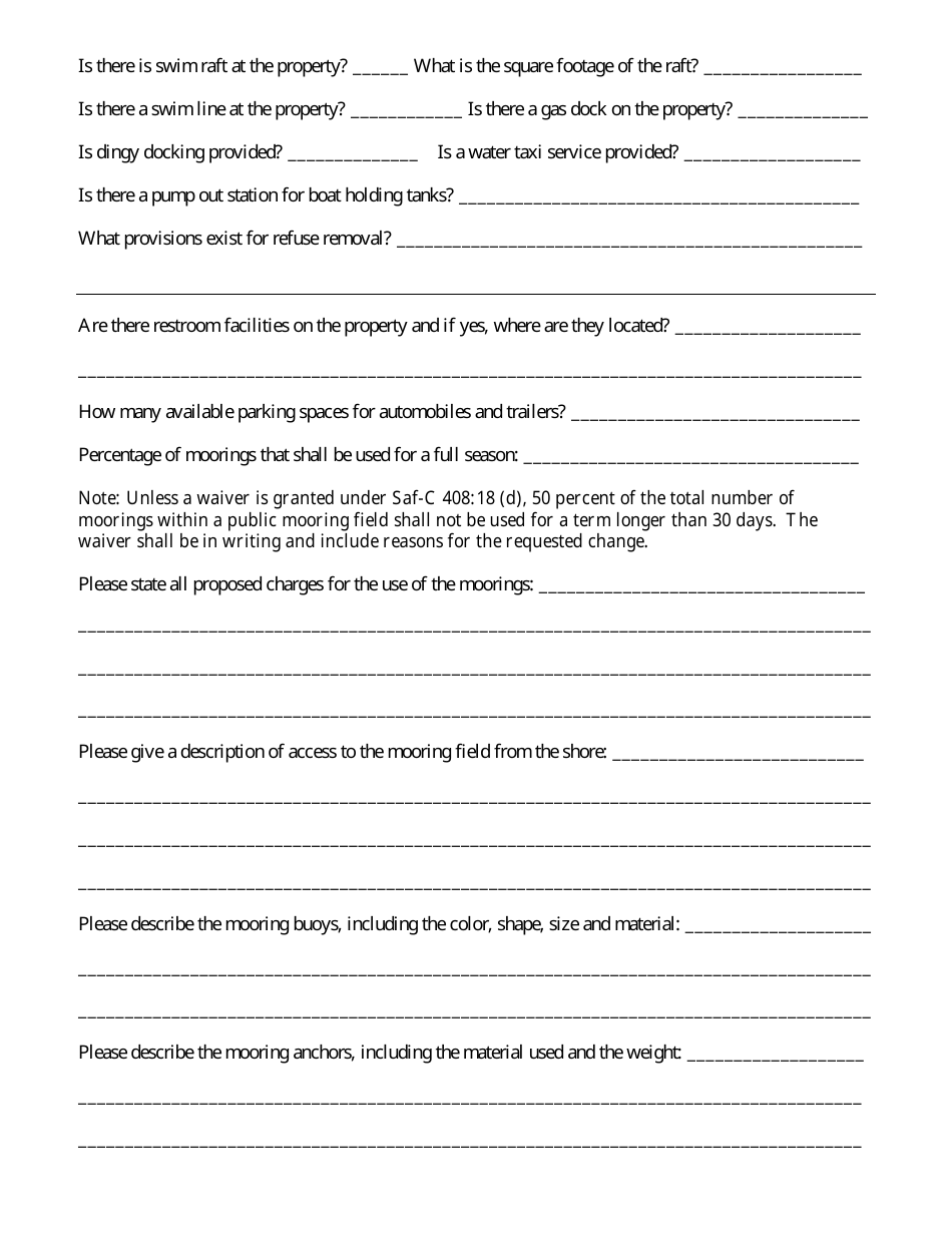 Form DSSS33 Public Mooring Field Application - New Hampshire, Page 2