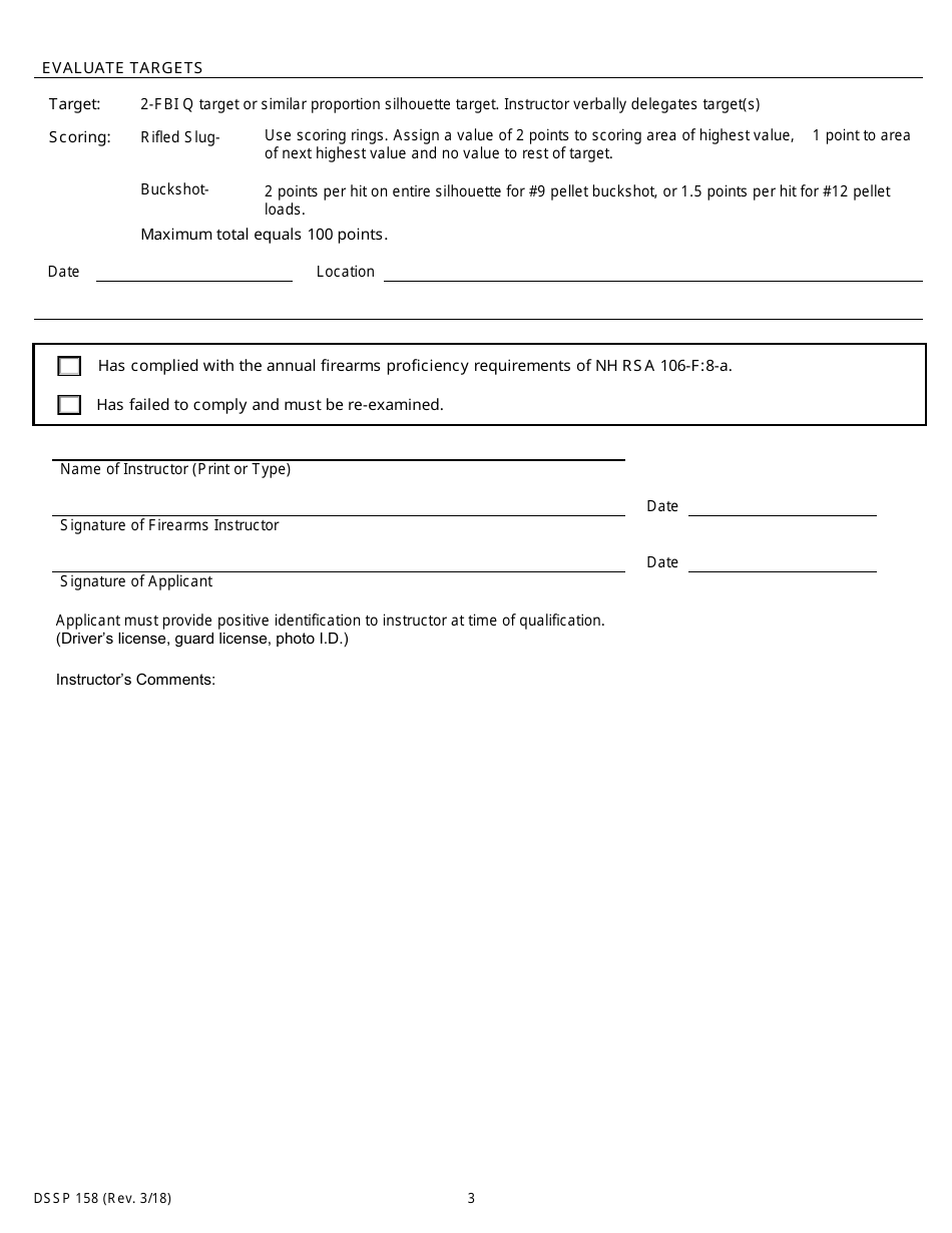 Form DSSP158 Firearms Proficiency Certification - New Hampshire, Page 3