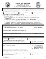 Form DSSP259 Individual Application for Private Investigator, Security Guard or Bail Recovery Agent License - New Hampshire