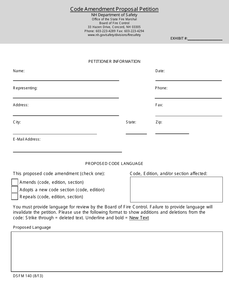 Form DSFM140 Code Amendment Proposal Petition - New Hampshire, Page 1