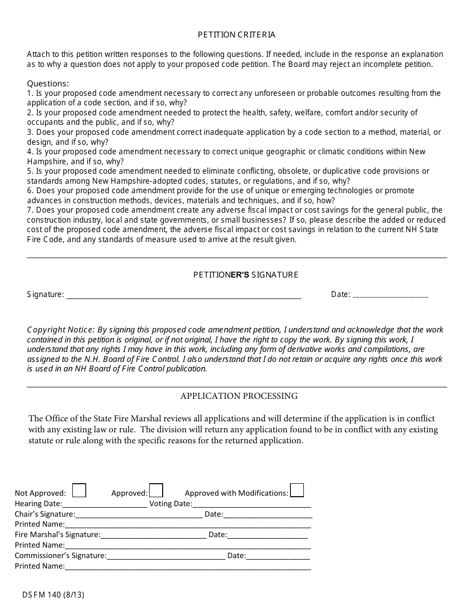 Form DSFM140 Code Amendment Proposal Petition - New Hampshire, Page 2