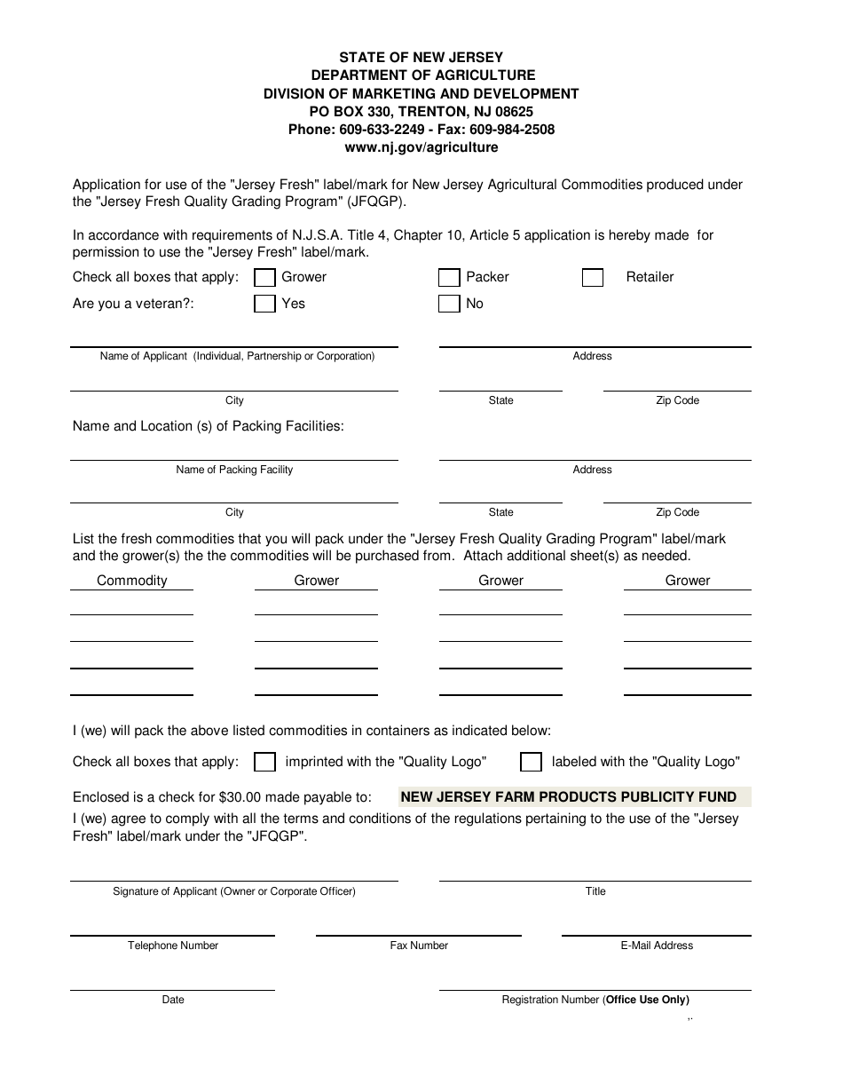 New Jersey Jersey Fresh Quality Grading Program Application - Fill Out ...