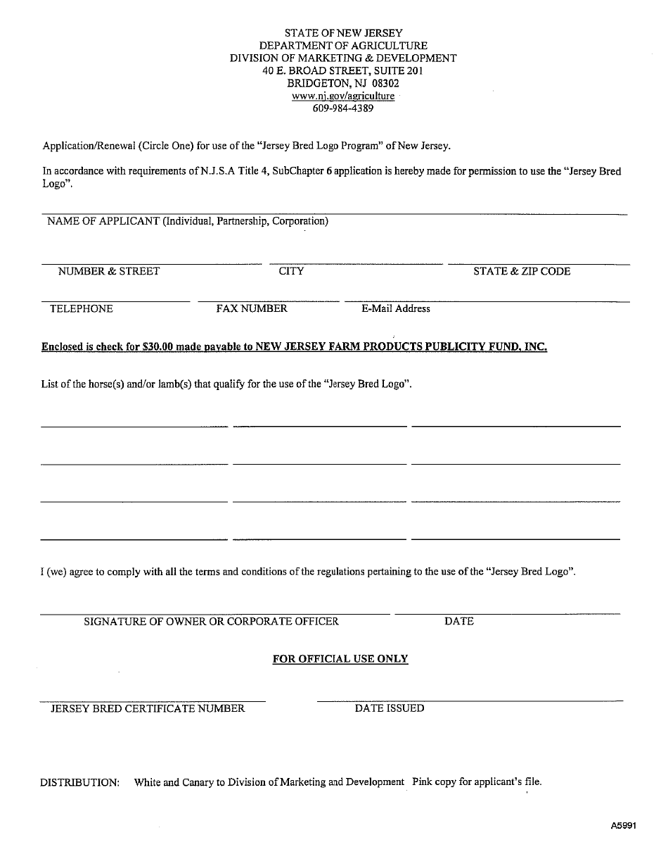 New Jersey Jersey Bred Logo Program Application/Renewal - Fill Out ...