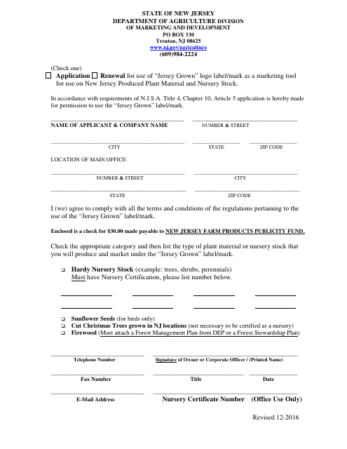 Jersey Grown Application - New Jersey Download Pdf