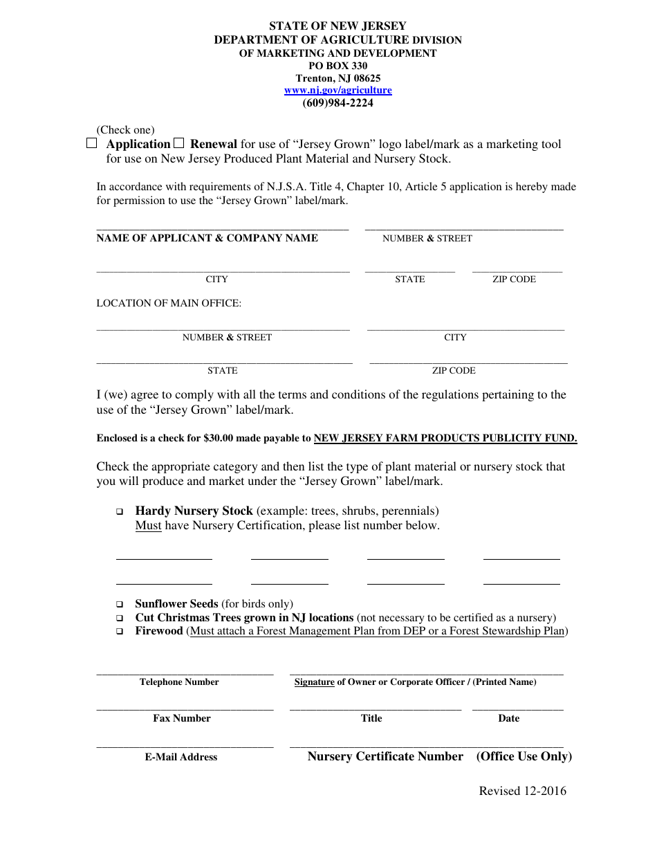 Jersey Grown Application - New Jersey, Page 1