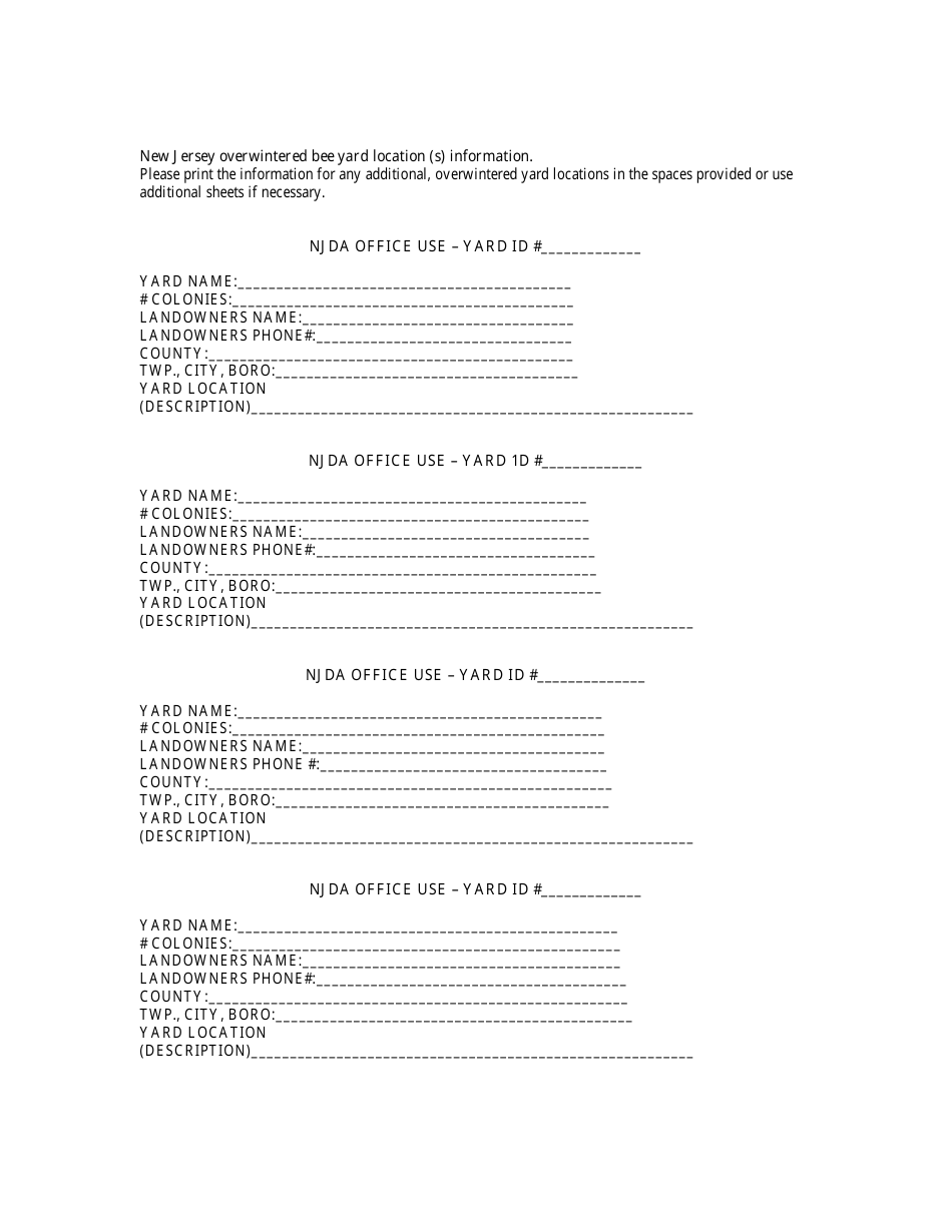 Apiary Registration Form - New Jersey, Page 2