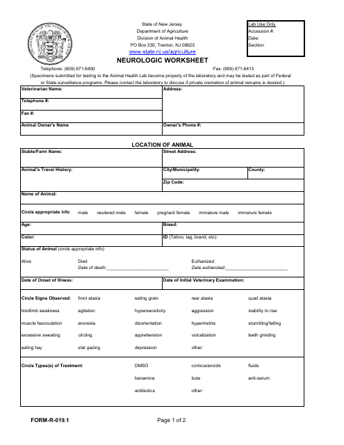 Form R-019.1 Neurologic Worksheet - New Jersey