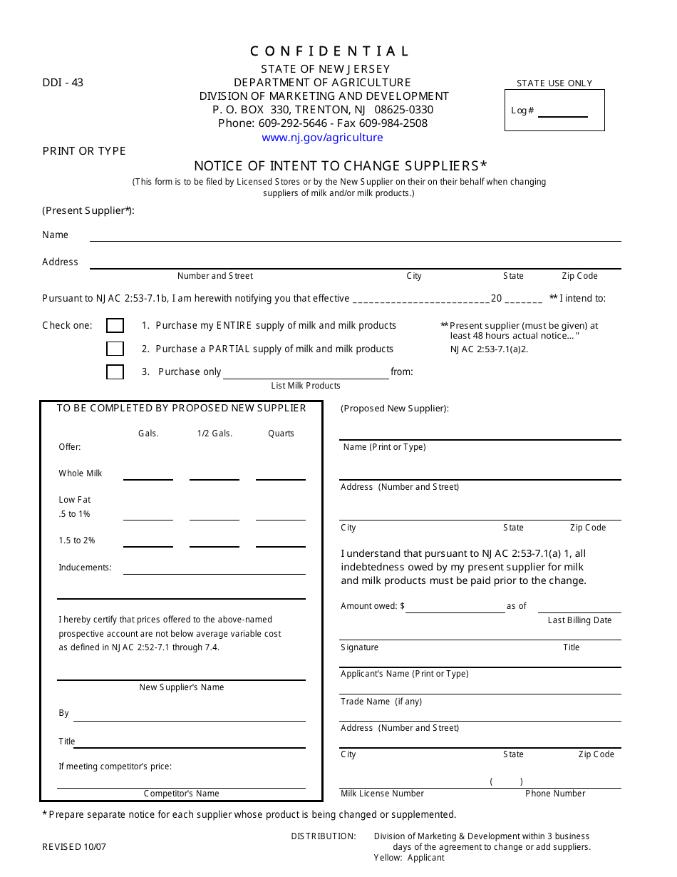 Form DDI-43 Download Printable PDF or Fill Online Notice of Intent to ...