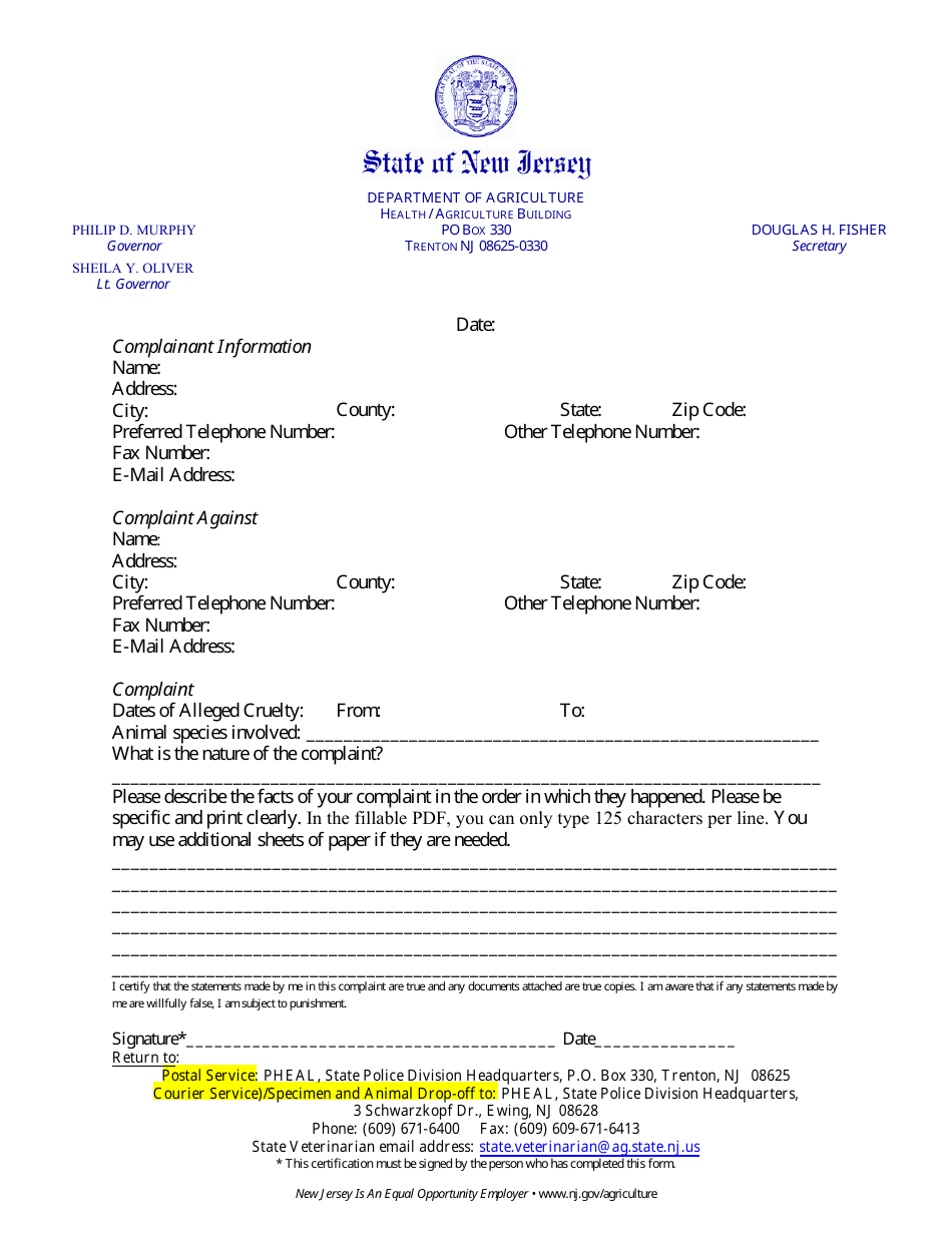 New Jersey Complaint Form Fill Out, Sign Online and Download PDF