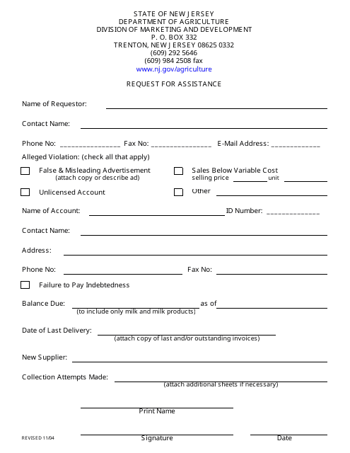 Request for Assistance - New Jersey Download Pdf
