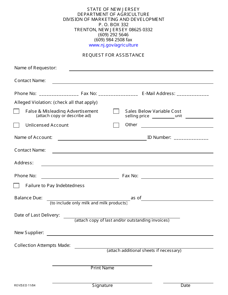 New Jersey Request for Assistance - Fill Out, Sign Online and Download ...