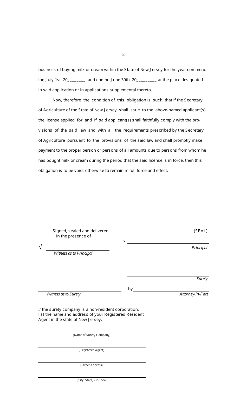 Dairy Bond Form - New Jersey, Page 3