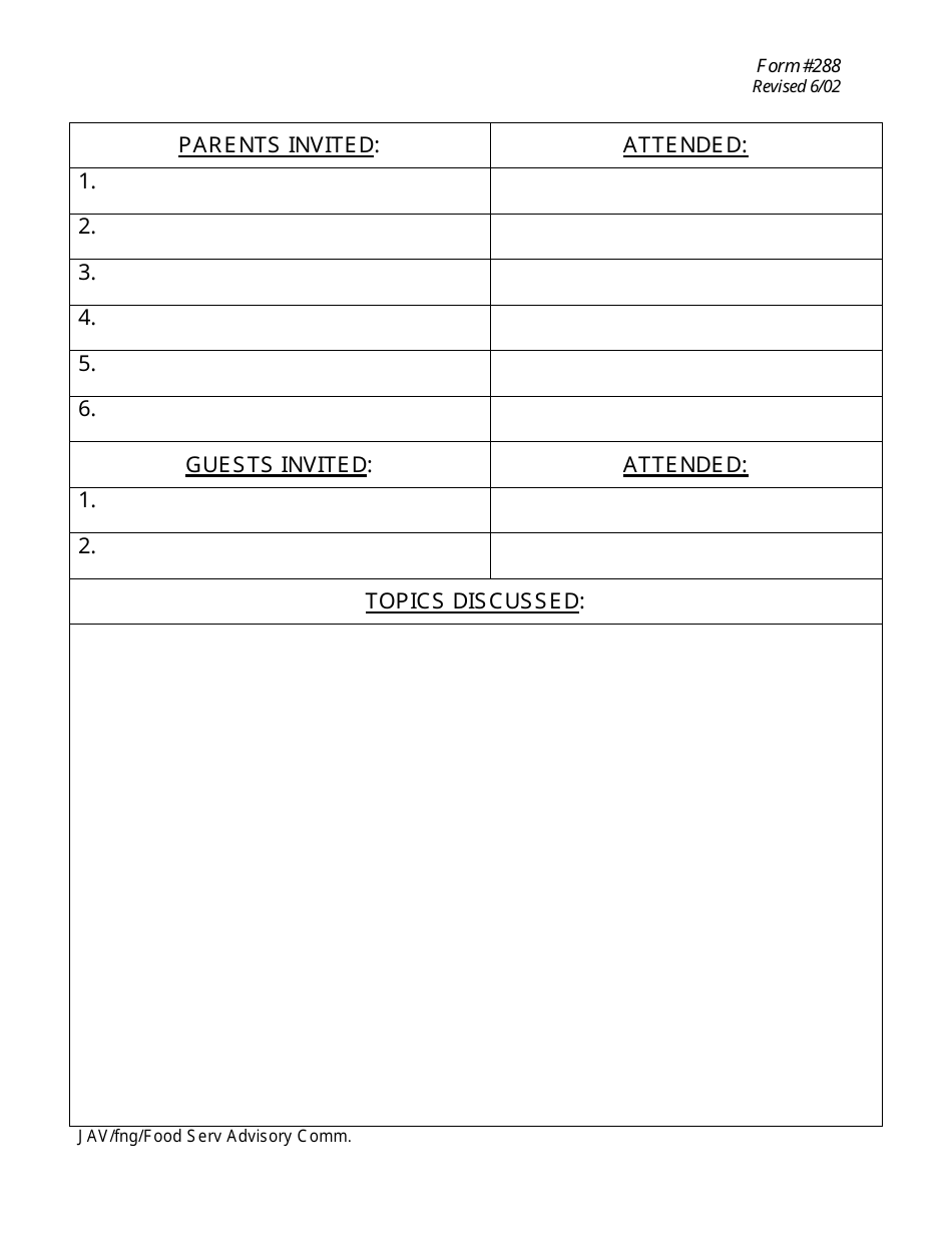 Form 288 Food Service Advisory Committee Sign Sheet - New Jersey, Page 2