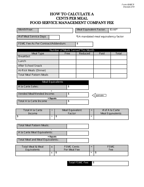 Form 248CR How to Calculate Cents Per Meal Fsmc Fee - New Jersey