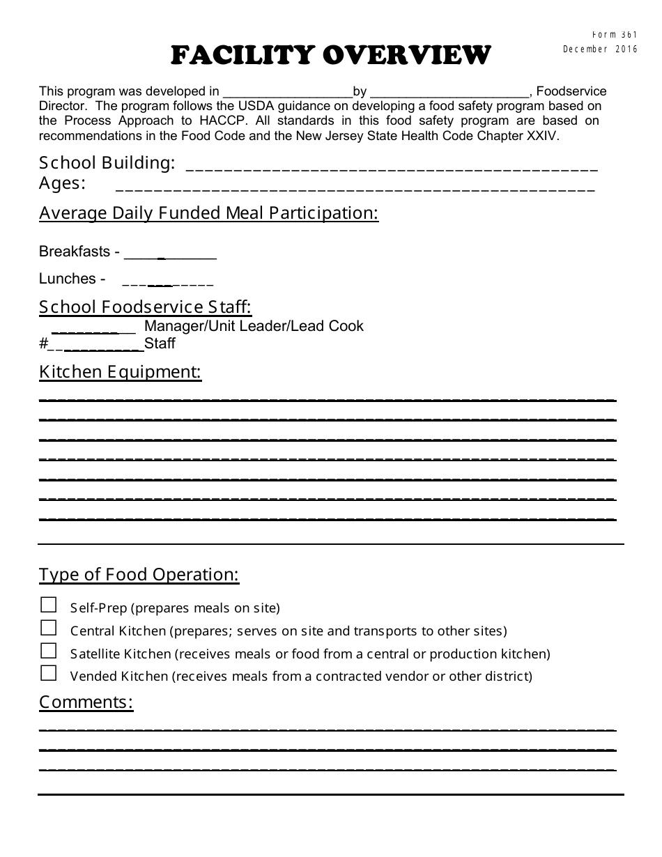 Form 361 Facility Overview - New Jersey, Page 1