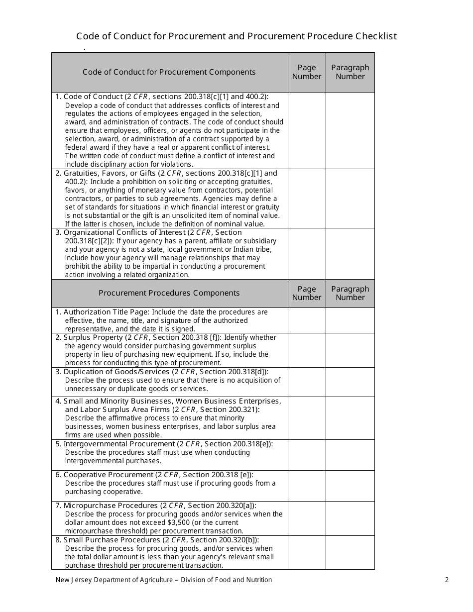 Form 325 Code of Conduct for Procurement and Procurement Checklist - New Jersey, Page 2