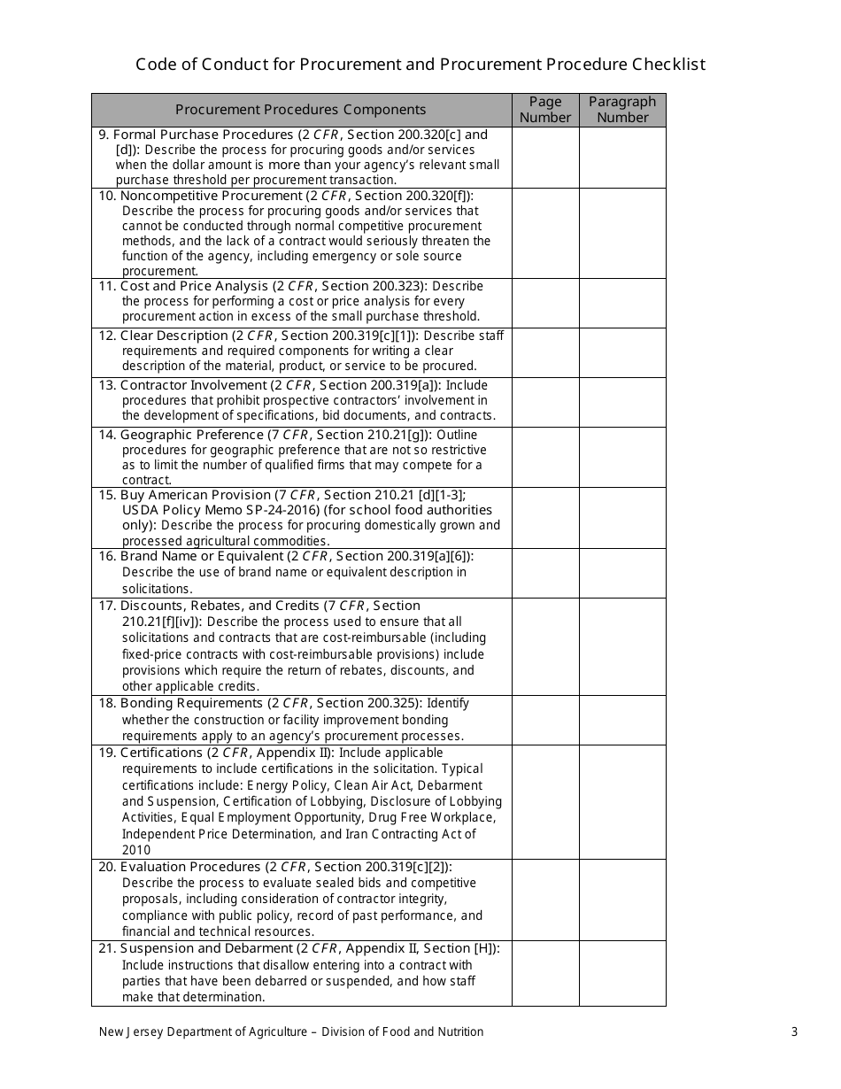 Form 325 Code of Conduct for Procurement and Procurement Checklist - New Jersey, Page 3