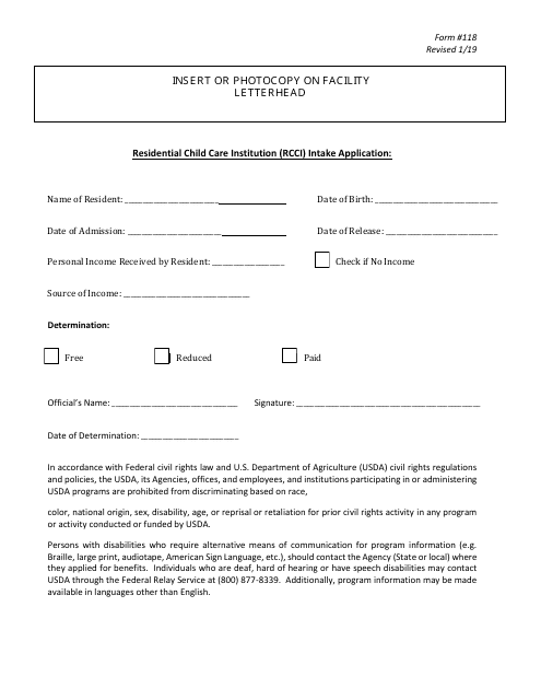 Form 118 Residential Child Care Institution (Rcci) Intake Application - New Jersey
