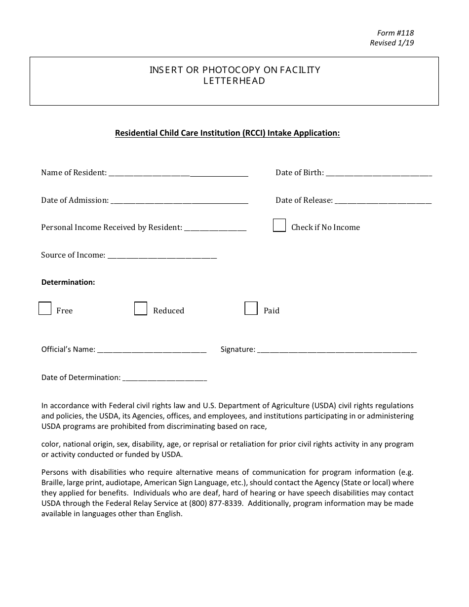 Form 118 Residential Child Care Institution (Rcci) Intake Application - New Jersey, Page 1