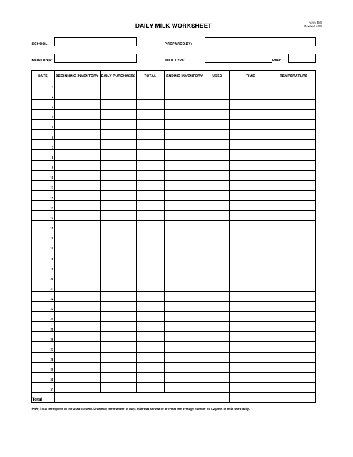 Form 84 Daily Milk Worksheet - New Jersey