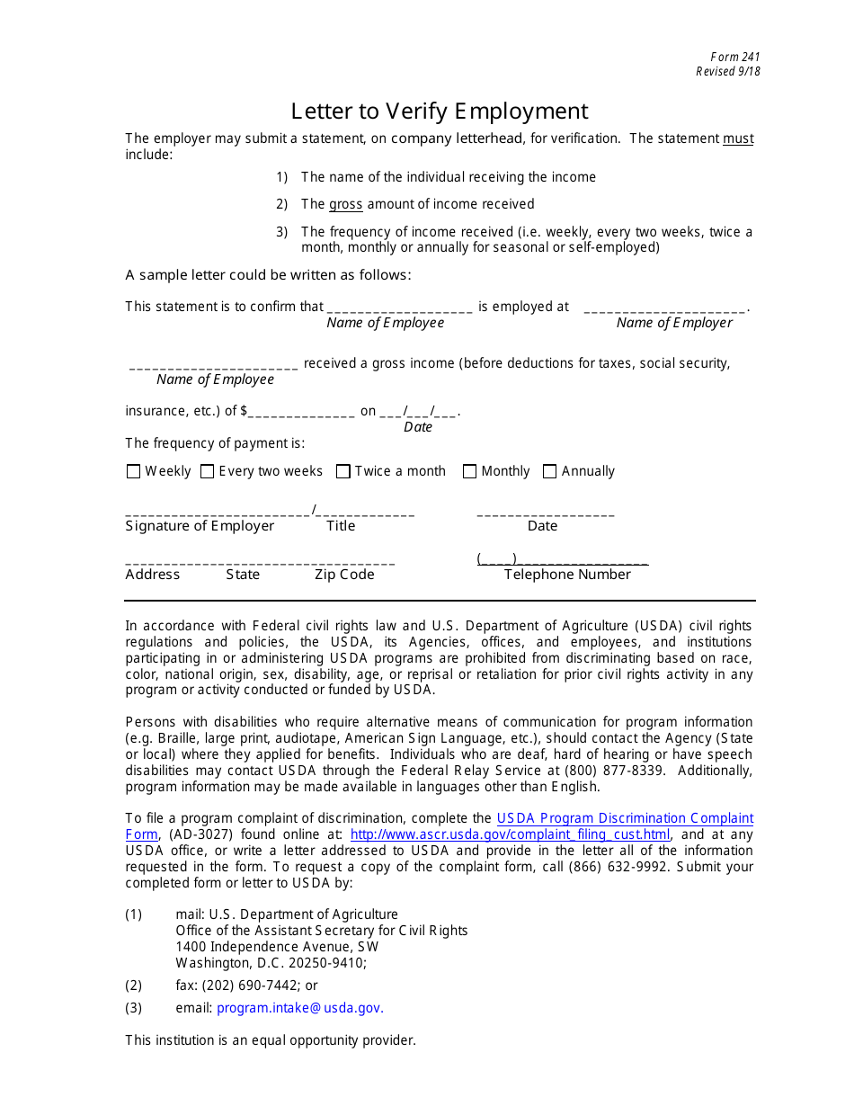 Form 241 Letter to Verify Employment - New Jersey, Page 1