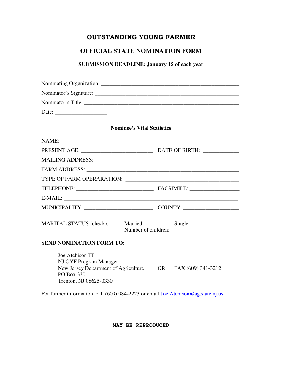 Outstanding Young Farmer Nomination Form - New Jersey, Page 1