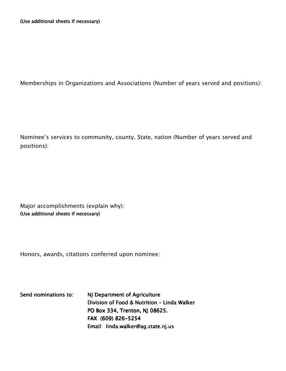 Distinguished Service to Nj Agriculture Nomination Form - New Jersey, Page 2