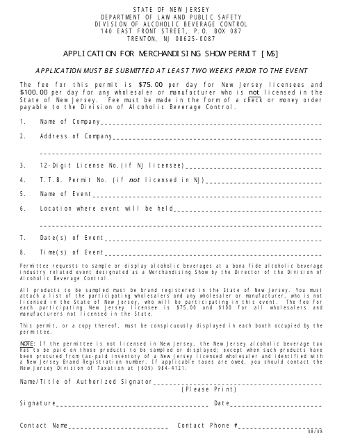 Application for Merchandising Show Permit - New Jersey Download Pdf