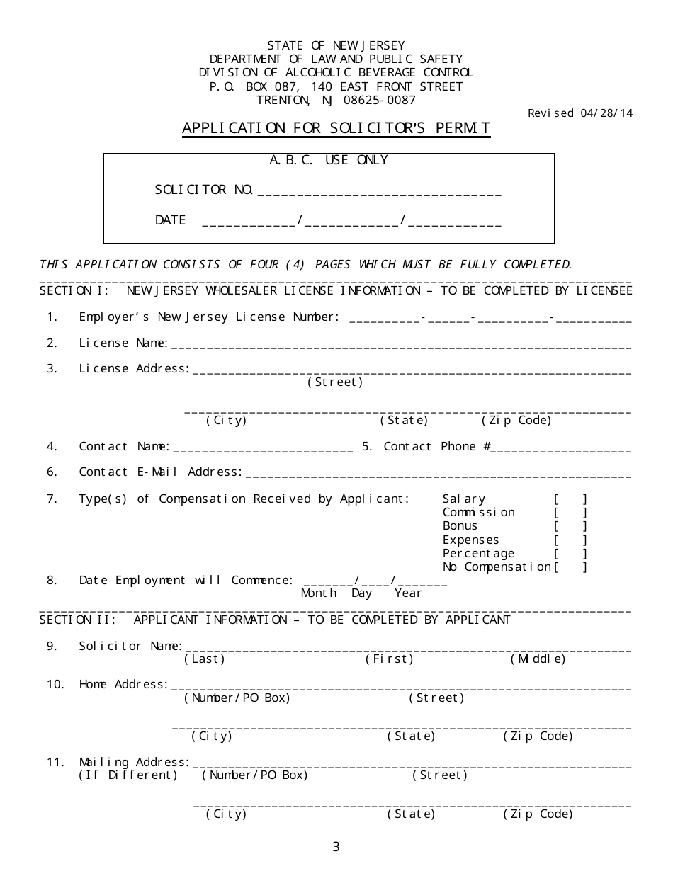 Application for Solicitors Permit - New Jersey, Page 3