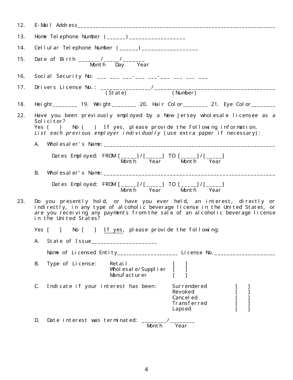 Application for Solicitors Permit - New Jersey, Page 4