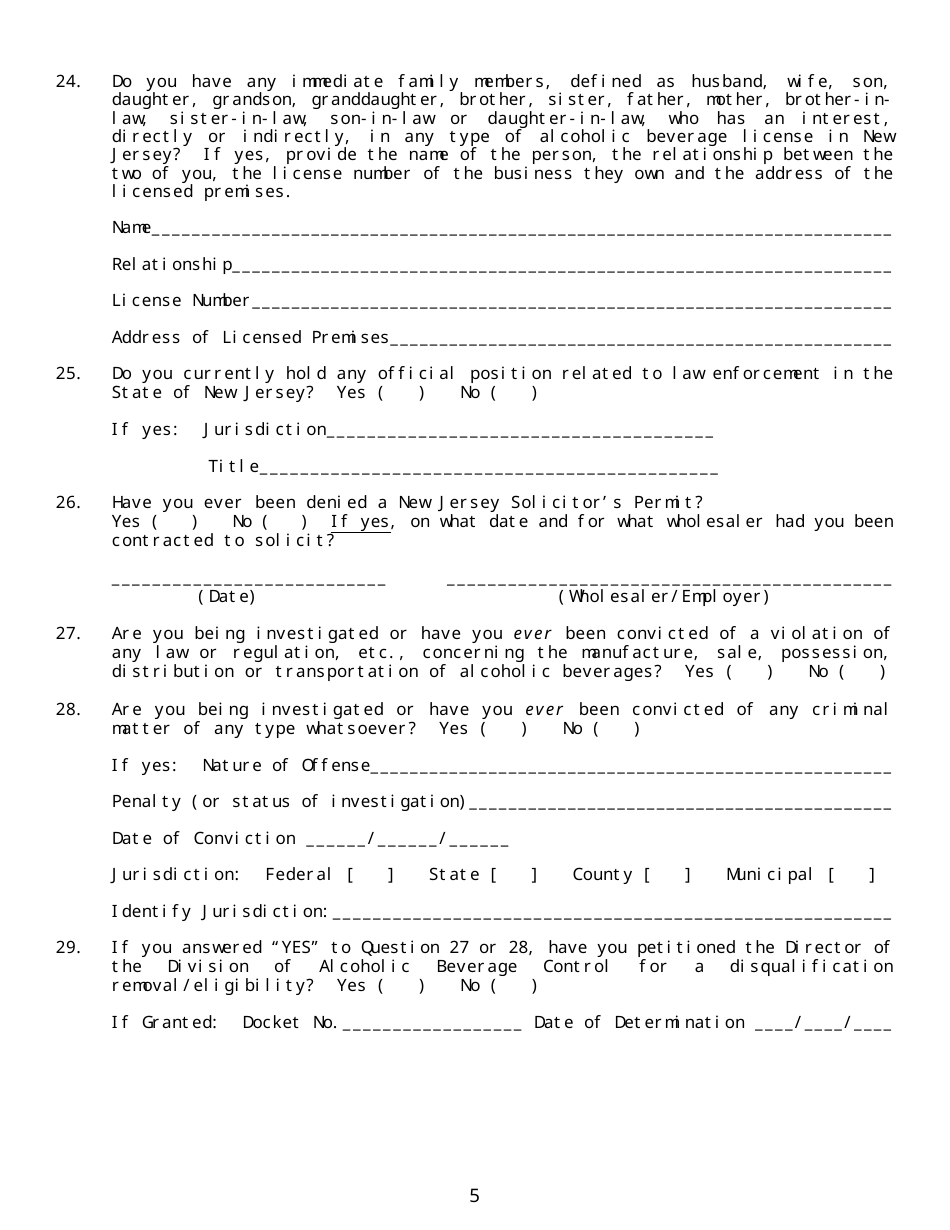 Application for Solicitors Permit - New Jersey, Page 5