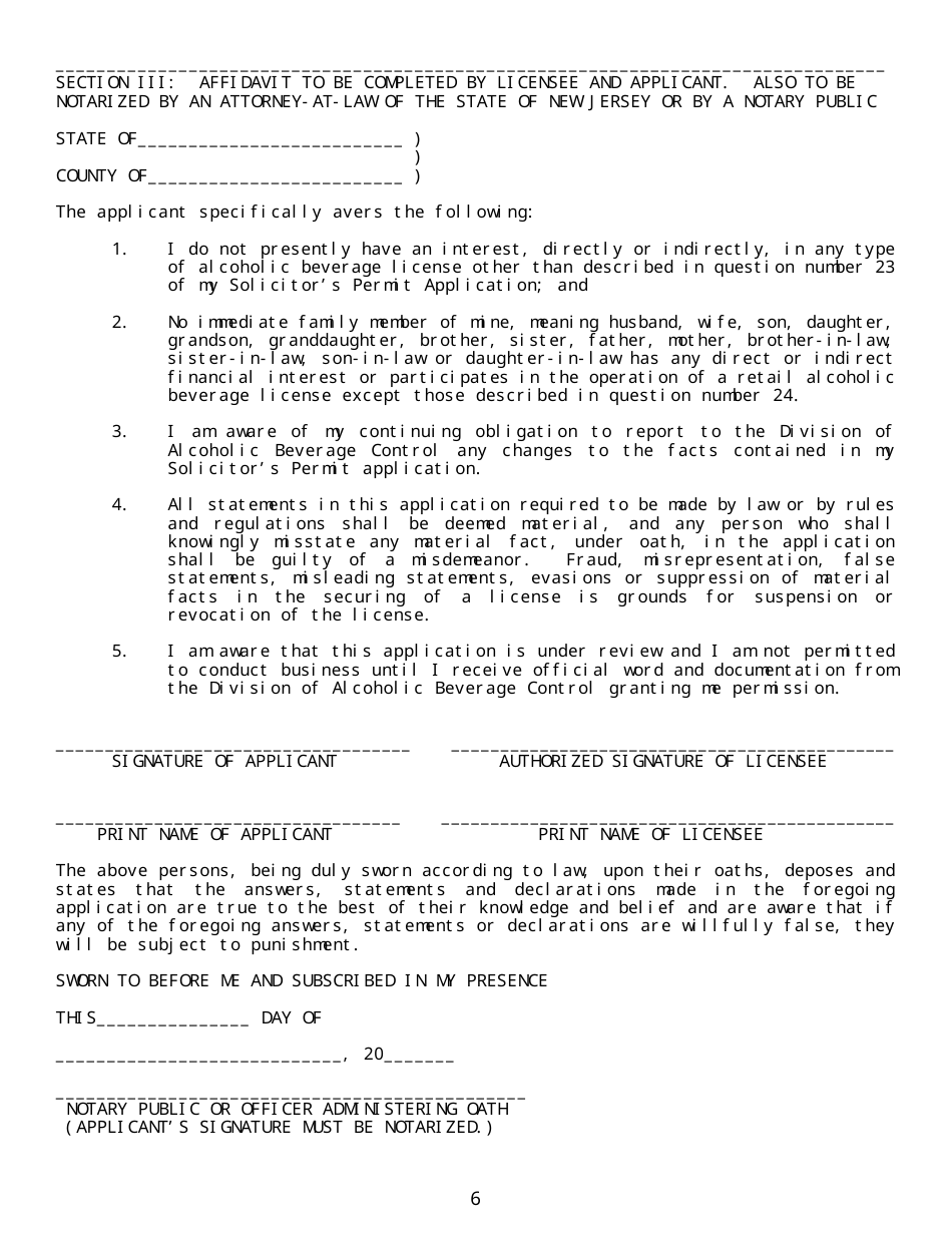 Application for Solicitors Permit - New Jersey, Page 6
