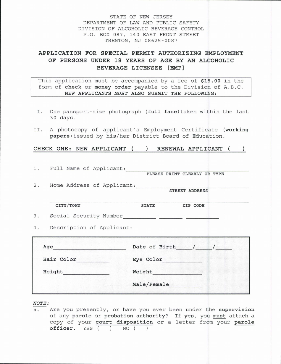 New Jersey Application for Special  acknowledge Authorizing  