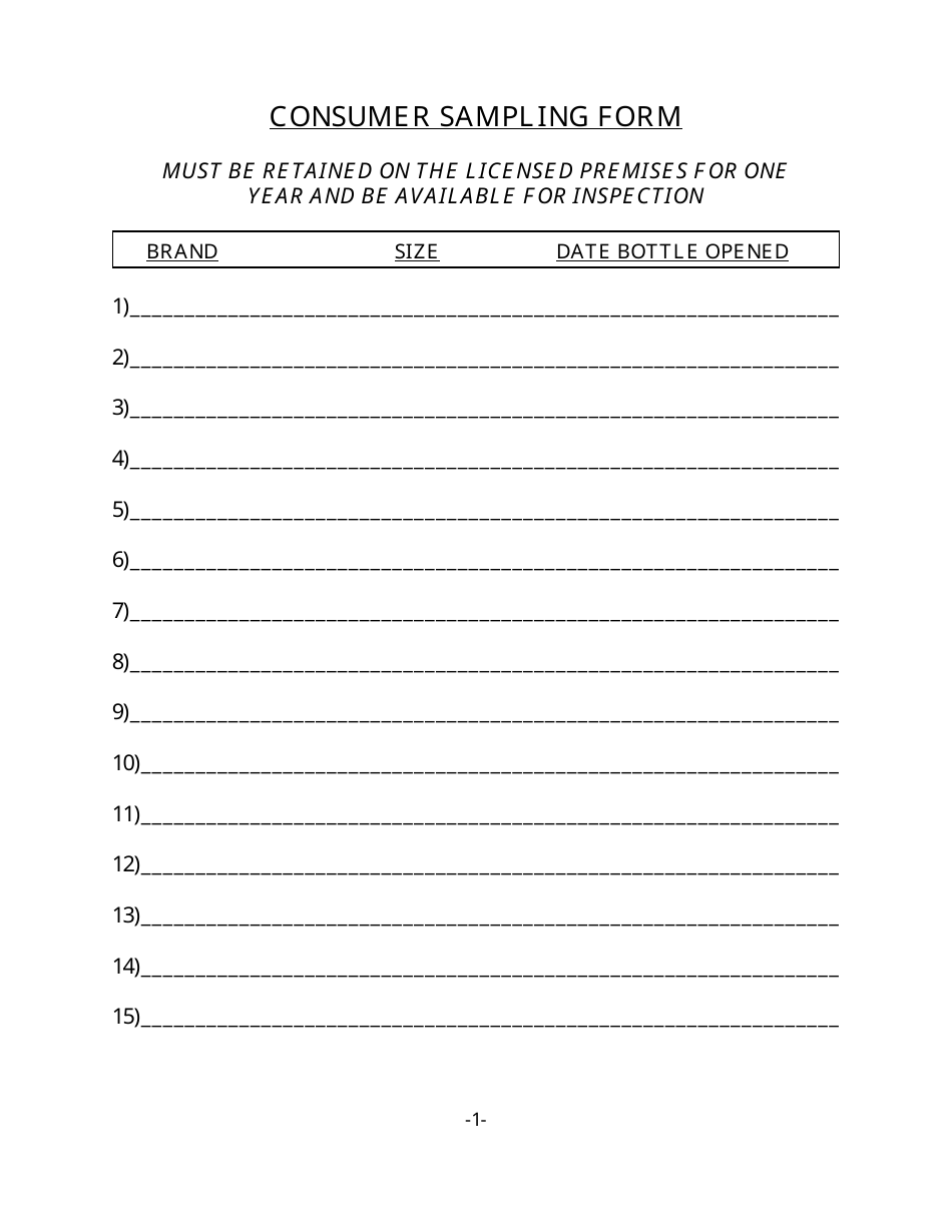 Consumer Sampling Form - New Jersey, Page 1