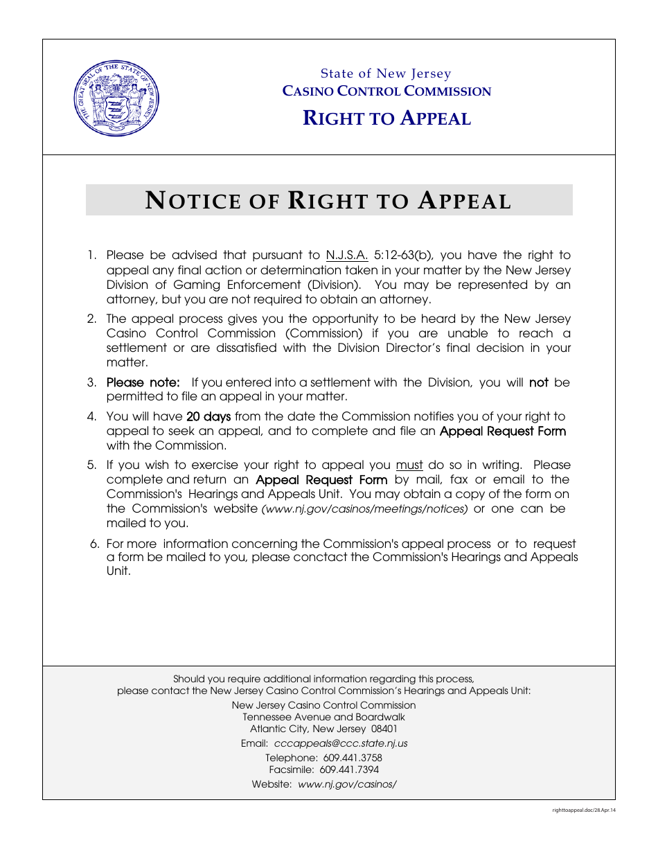 New Jersey Appeal Request Form Fill Out, Sign Online and Download PDF