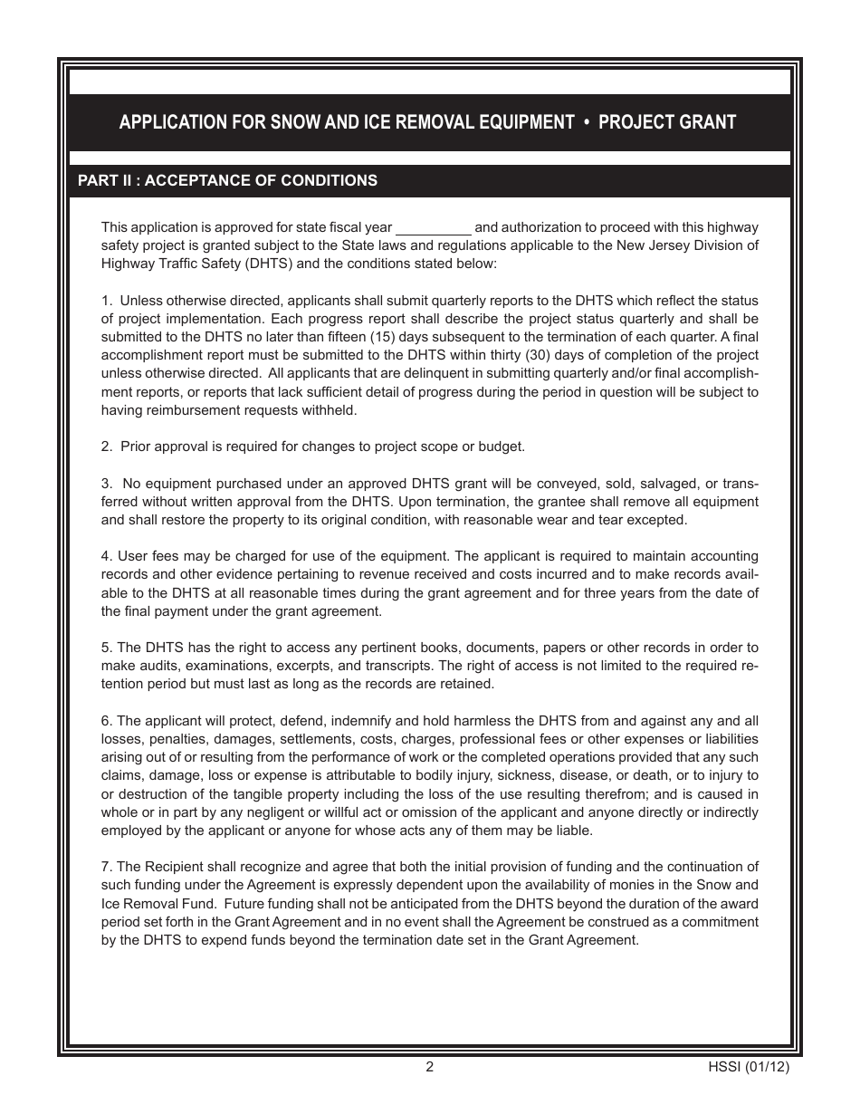Form HSSI Application for Snow and ICE Removal Equipment - Project Grant - New Jersey, Page 2