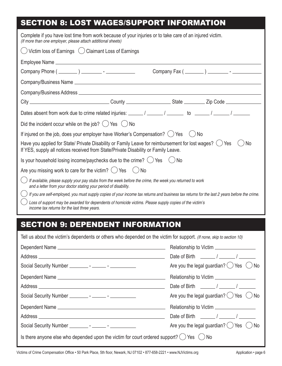 Claim Application Form - New Jersey, Page 12