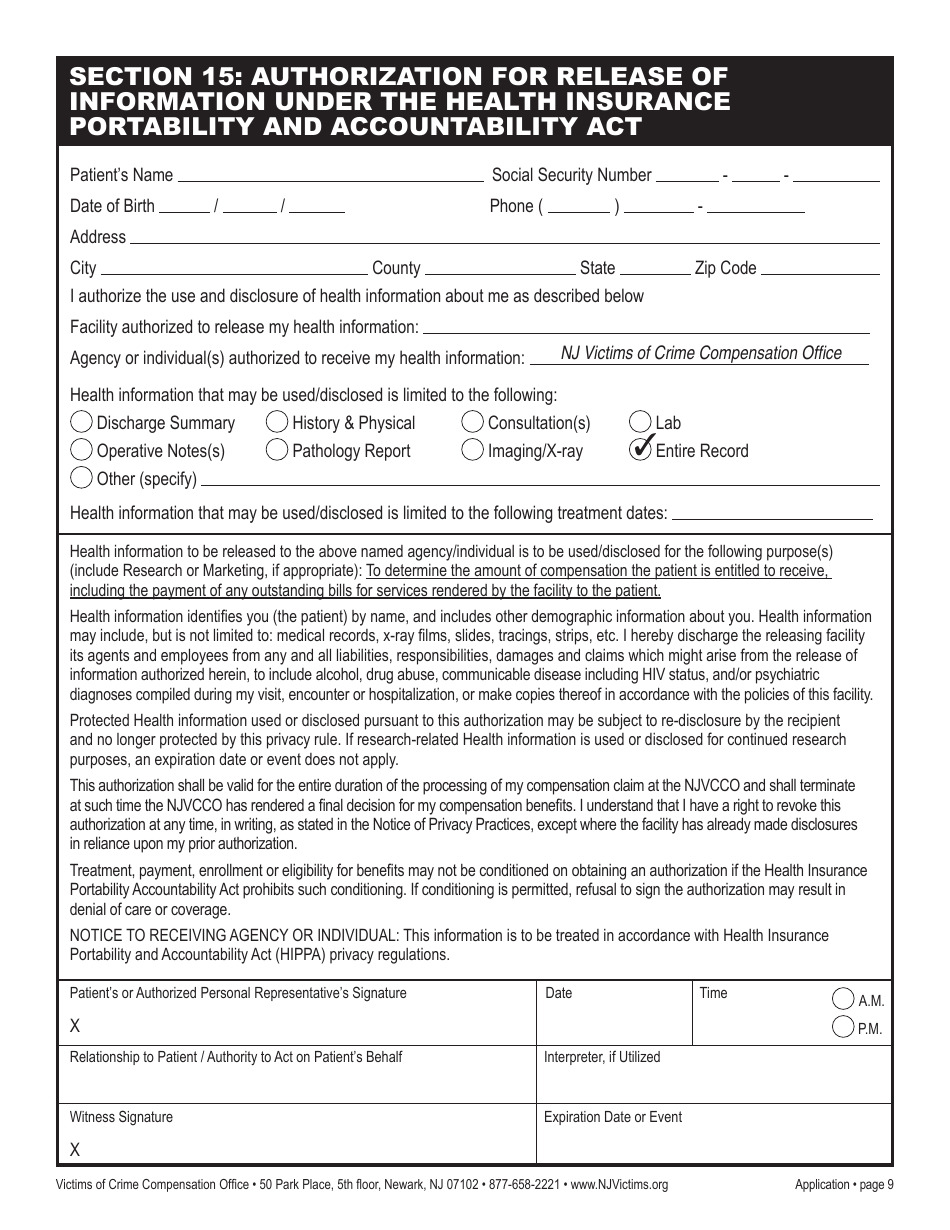 Claim Application Form - New Jersey, Page 15