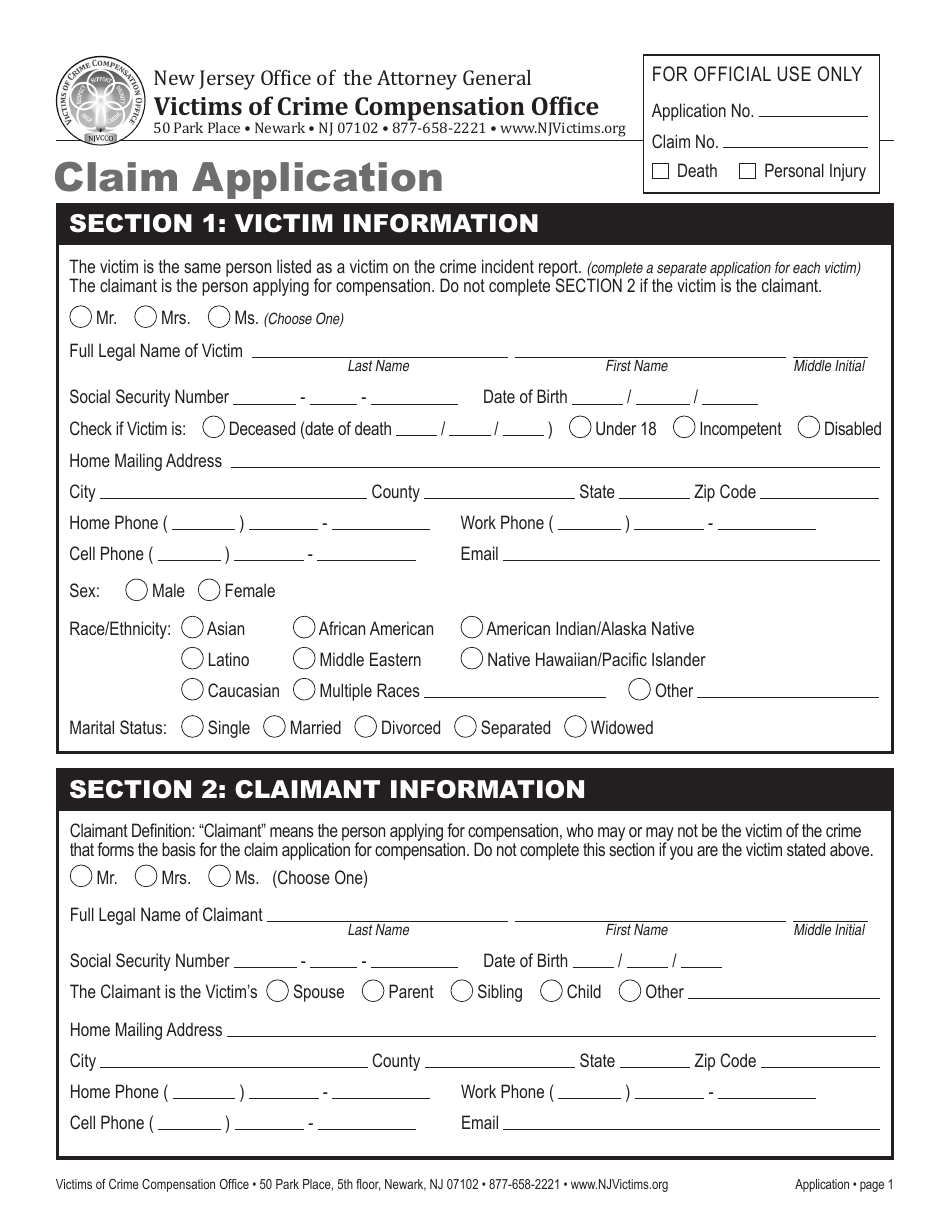 Claim Application Form - New Jersey, Page 7