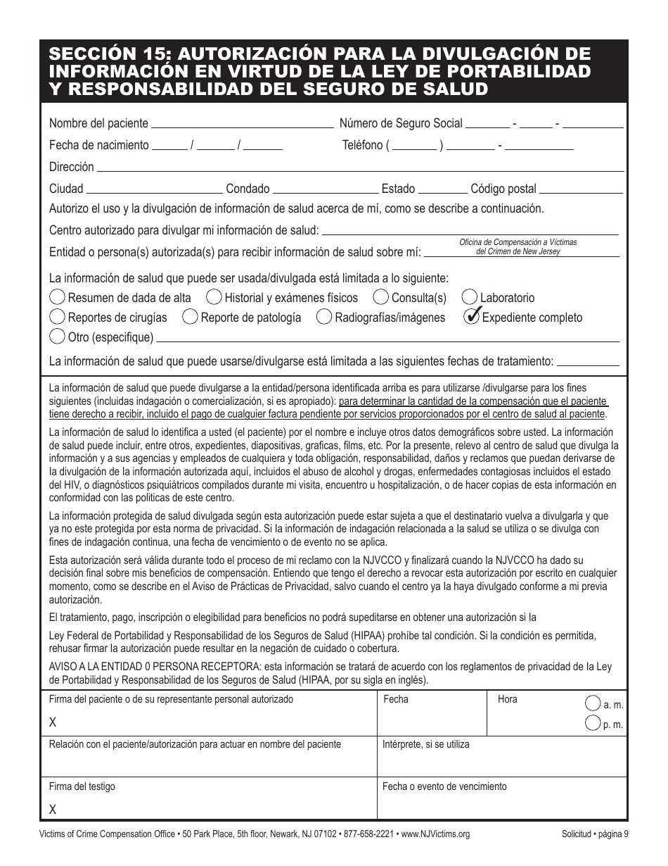 Solicitud De Reclamo - New Jersey (Spanish), Page 15