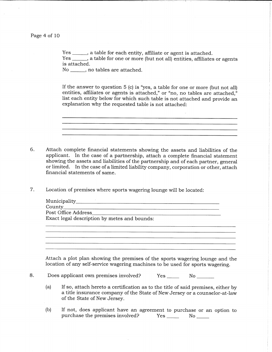 Application for Sports Wagering License by Permit Holder - New Jersey, Page 4