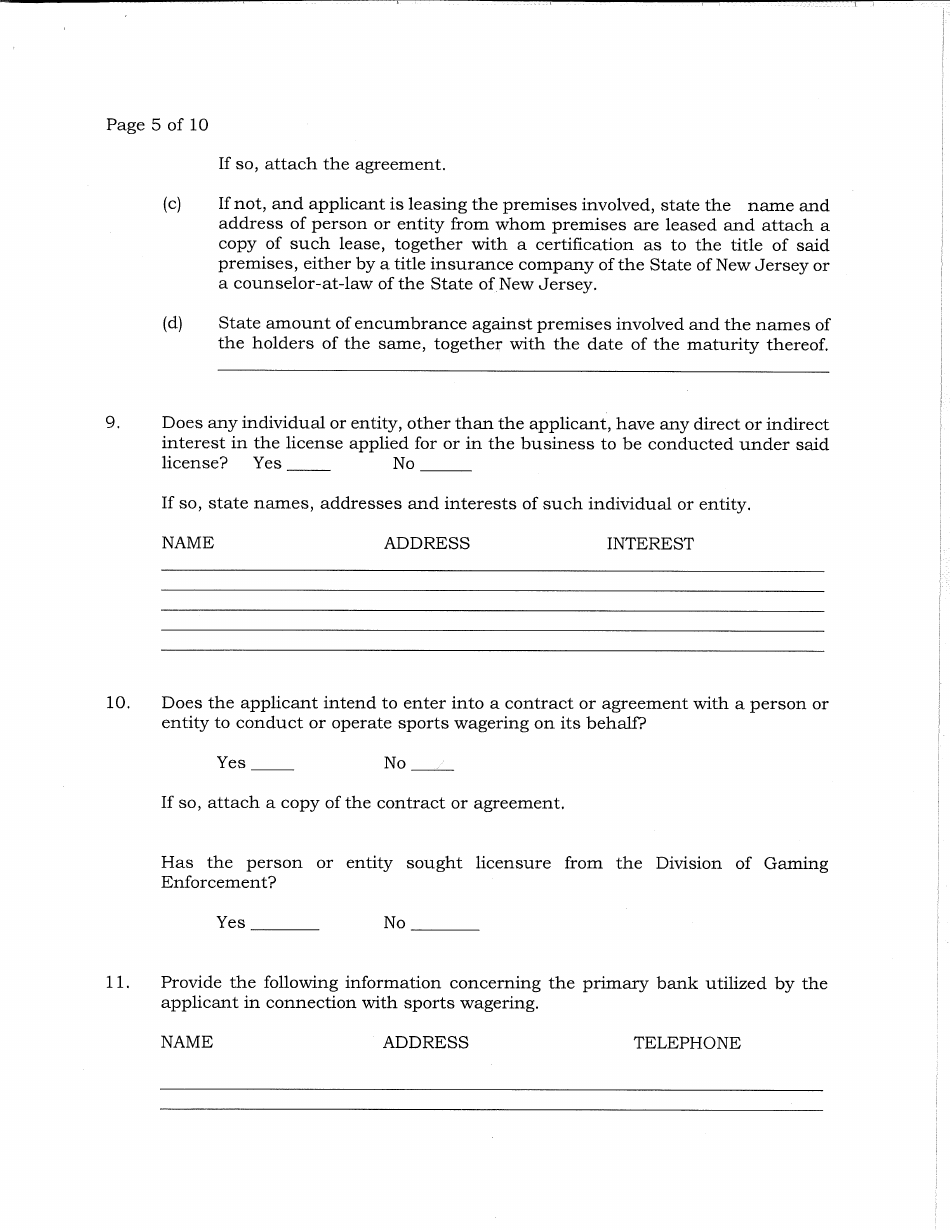 Application for Sports Wagering License by Permit Holder - New Jersey, Page 5