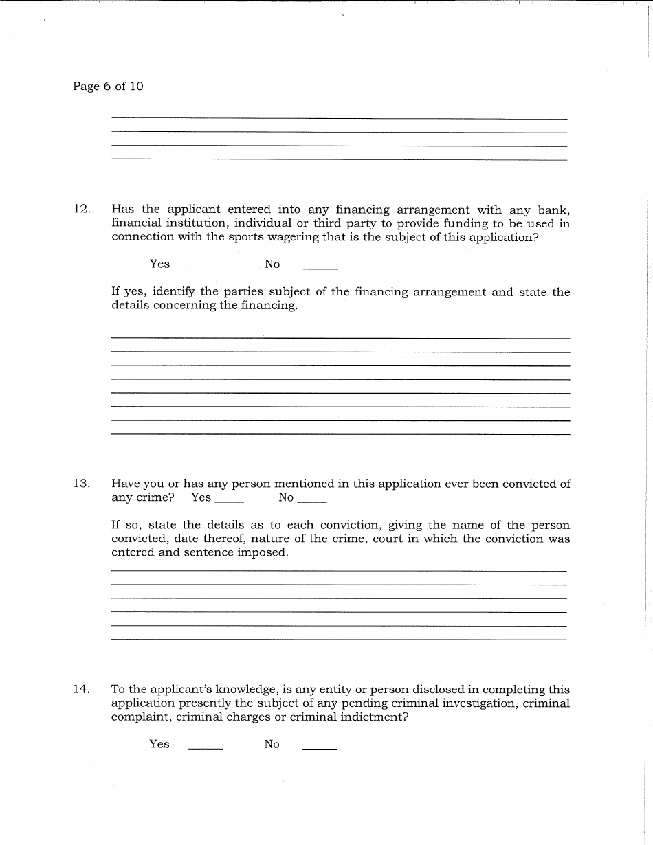 Application for Sports Wagering License by Permit Holder - New Jersey, Page 6