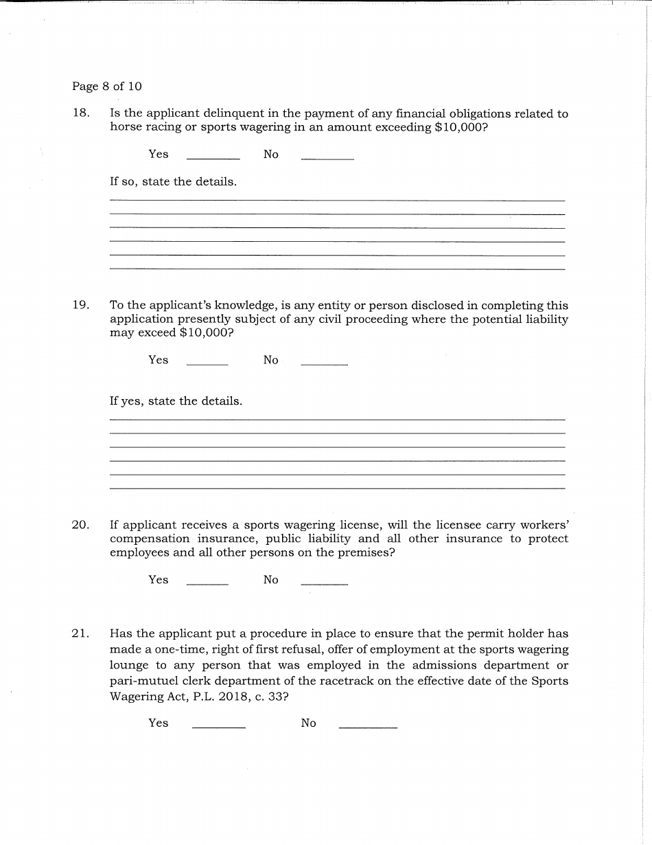 New Jersey Application For Sports Wagering License By Permit Holder ...